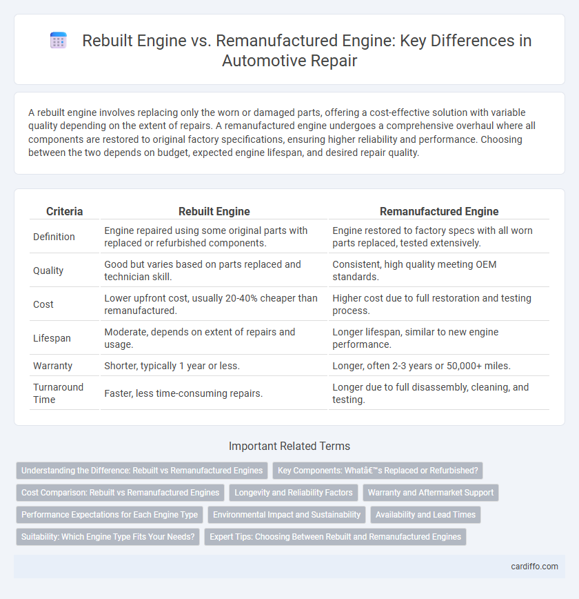 Rebuilt Engine vs. Remanufactured Engine: Key Differences in Automotive Repair